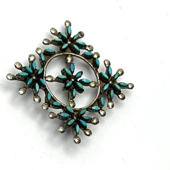 Vintage Signed Zuni Petit Point Pin-Pendant — Sleeping Beauty Turquoise & Silver - Picture 4 of 10